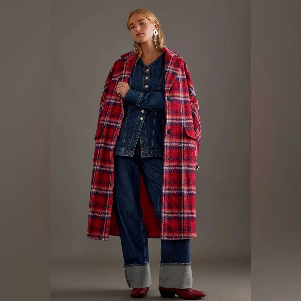Anthropologie Wool-Blend Check Coat